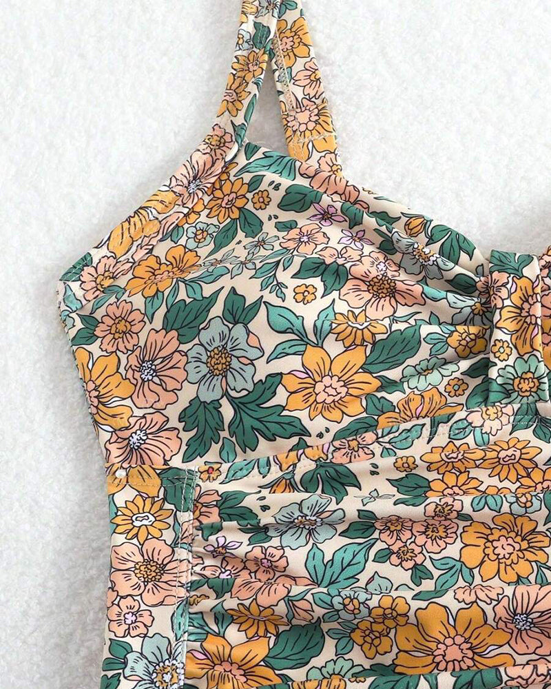 Maillot de bain à imprimé floral triangle