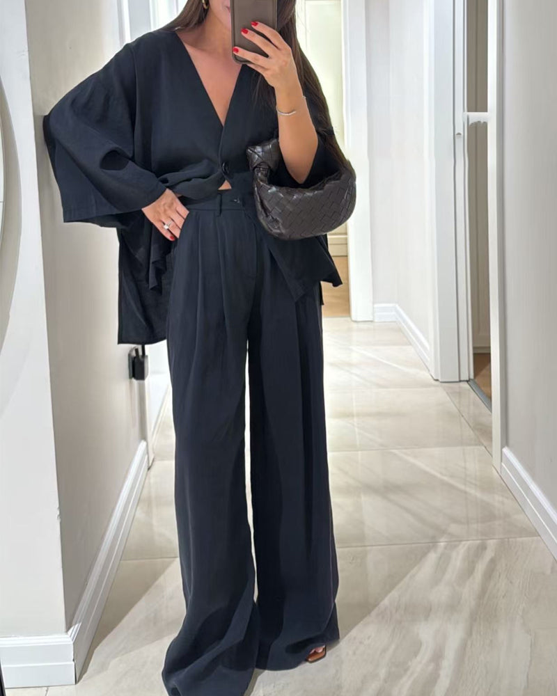 Lisa™ | Ensemble 2 pièces col V & pantalon