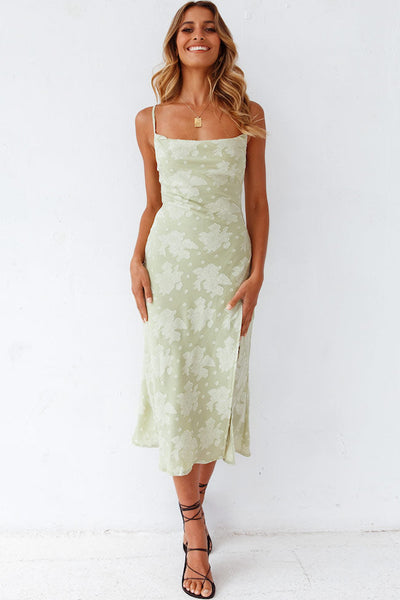 Robe midi femme – Coupe ajustée – Col bénitier – Fente haute – Tissu luxueux