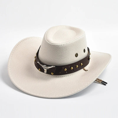 Chapeau de cow-boy | Modèle classique | Cuir végétal et jugulaire tressée | Modèle ajustable