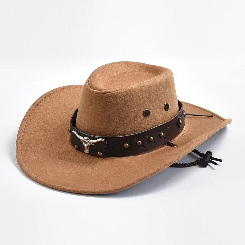 Chapeau de cow-boy | Modèle classique | Cuir végétal et jugulaire tressée | Modèle ajustable