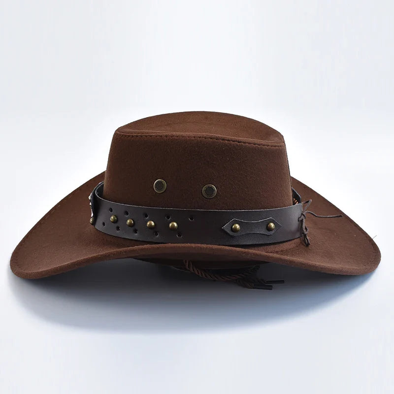 Chapeau de cow-boy | Modèle classique | Cuir végétal et jugulaire tressée | Modèle ajustable