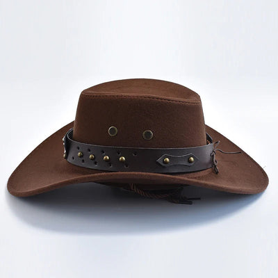 Chapeau de cow-boy | Modèle classique | Cuir végétal et jugulaire tressée | Modèle ajustable
