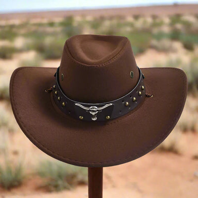 Chapeau de cow-boy | Modèle classique | Cuir végétal et jugulaire tressée | Modèle ajustable