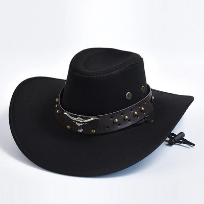 Chapeau de cow-boy | Modèle classique | Cuir végétal et jugulaire tressée | Modèle ajustable