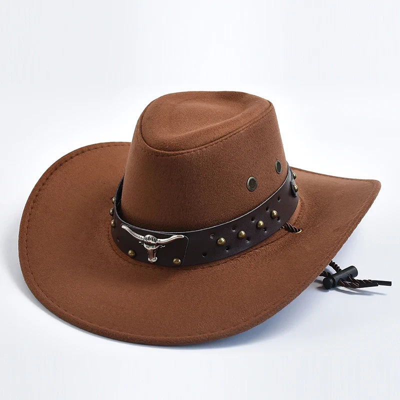 Chapeau de cow-boy | Modèle classique | Cuir végétal et jugulaire tressée | Modèle ajustable