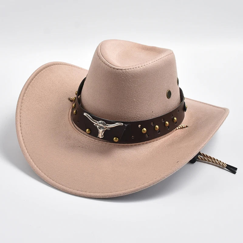 Chapeau de cow-boy | Modèle classique | Cuir végétal et jugulaire tressée | Modèle ajustable