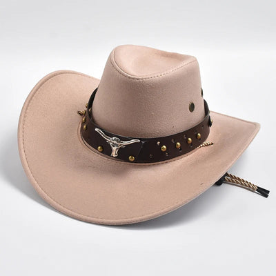 Chapeau de cow-boy | Modèle classique | Cuir végétal et jugulaire tressée | Modèle ajustable