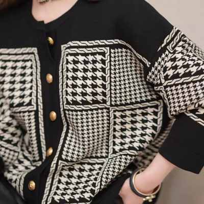 LAVINA - Cardigan Femme Pied-de-Poule Élégant et Moderne