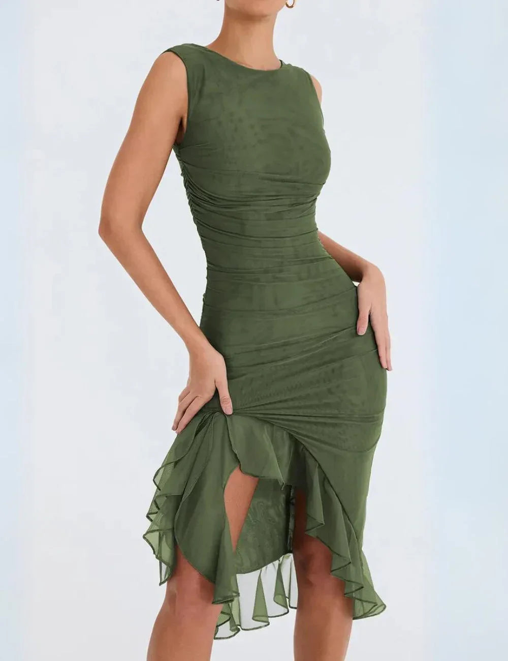 Robe mi-longue à fronces irrégulières