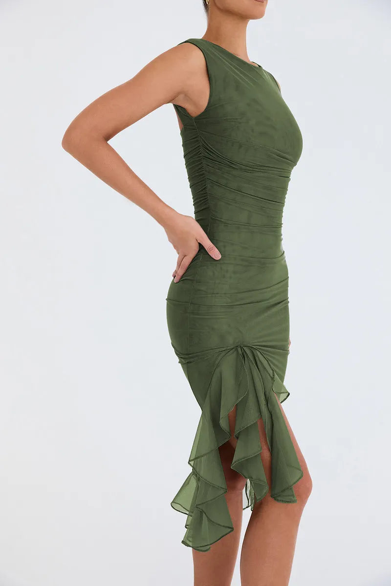 Robe mi-longue à fronces irrégulières