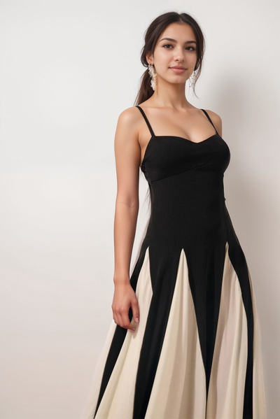 Robe Longue Élégante | Design Contrastant | Silhouette Flatteuse