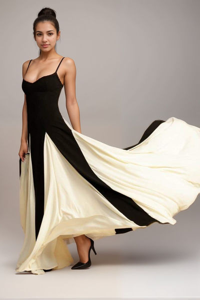 Robe Longue Élégante | Design Contrastant | Silhouette Flatteuse