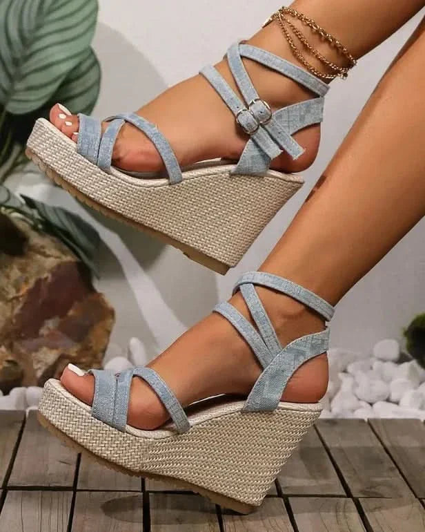 Morgane™| Denim Wedged Heel Sandals