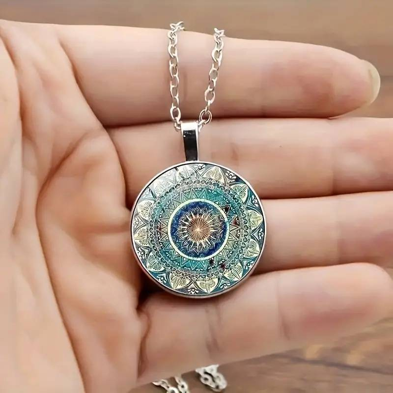 Collier Vintage Rond Bleu Mandala