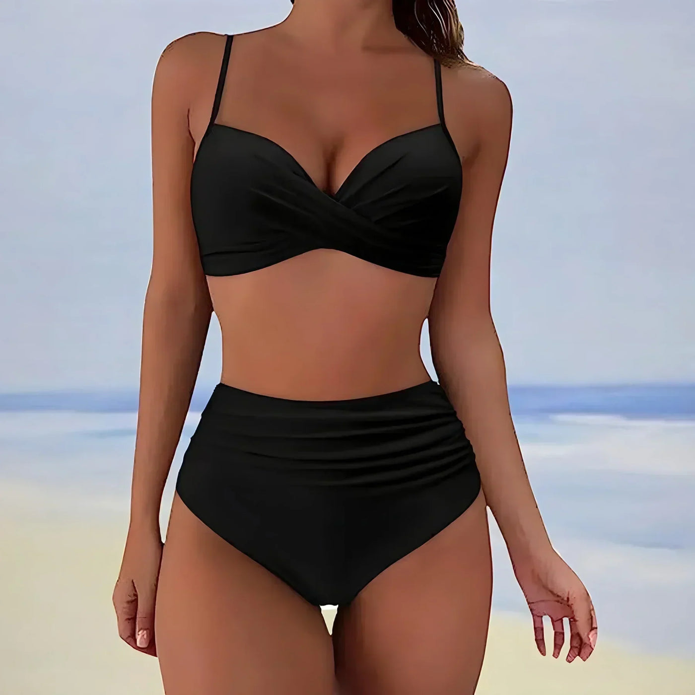 Bas de bikini femme – Taille haute – Côtés froncés – Coupe stretch confortable