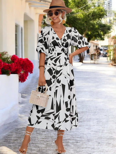 Jacqueline - Robe Imprimée À Manches Ballon
