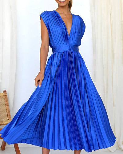 ELENA - ROBE MIDI PLISSÉE SANS MANCHE