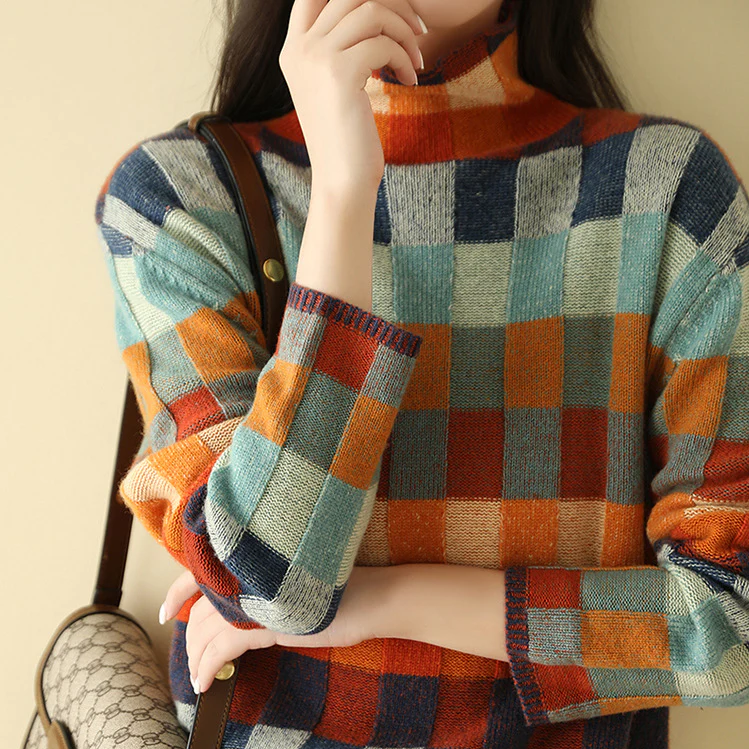 Adalynn™ - Pull à col roulé multicolore avec motif en patchwork