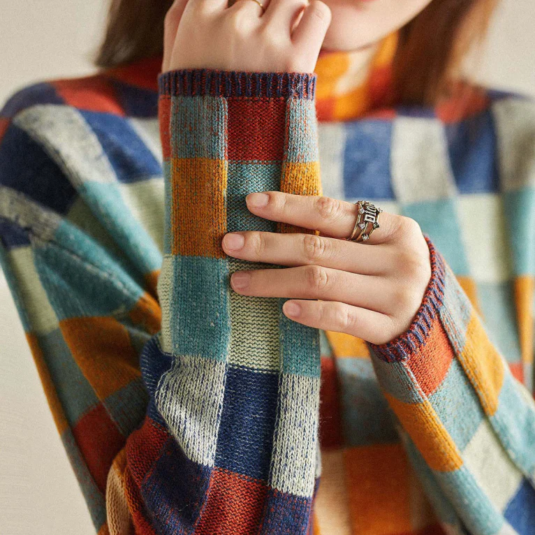 Adalynn™ - Pull à col roulé multicolore avec motif en patchwork