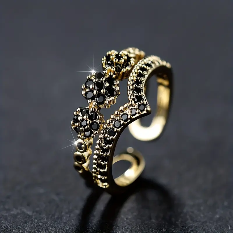 Bague vintage Kronenring avec zircon noir