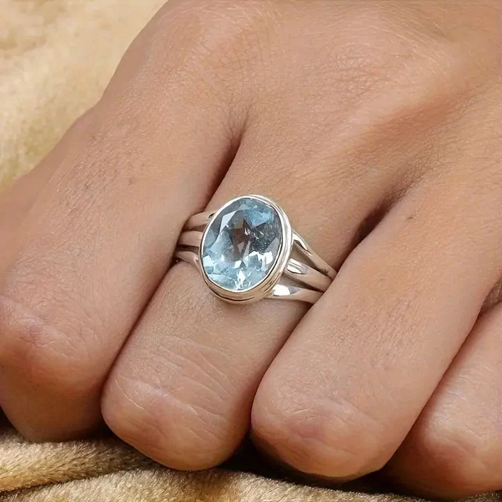 Bague superposée en argent avec pierres bleues