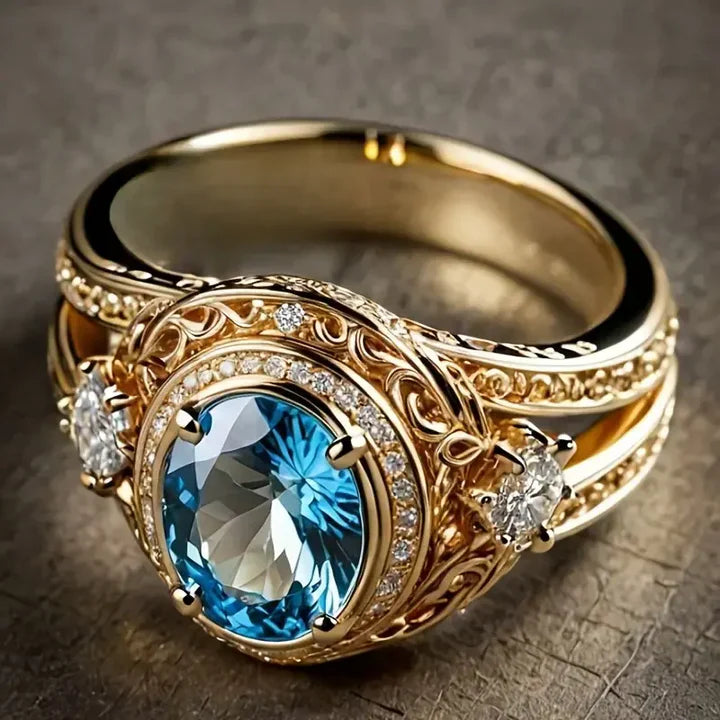Bague en cristal bleu clair et or