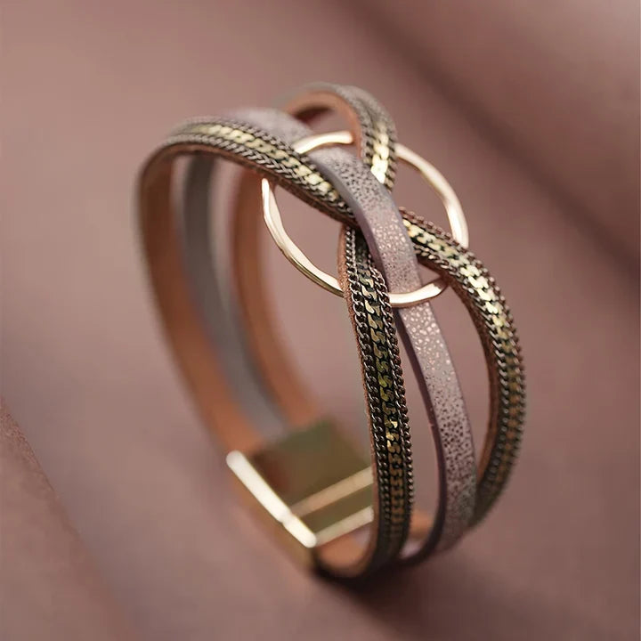 Bracelet en cuir et or à nœuds