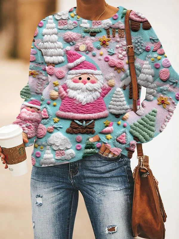 Greta™ - Pull confortable avec un imprime amusant de Père Noël