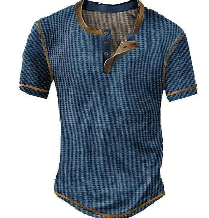 T-shirt Henley homme – Coupe régulière – Maille douce – Manches courtes – Style vintage