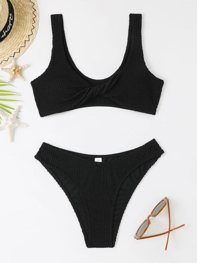 Maillot de bain torsadé pour femme avec tissu ondulé à volants