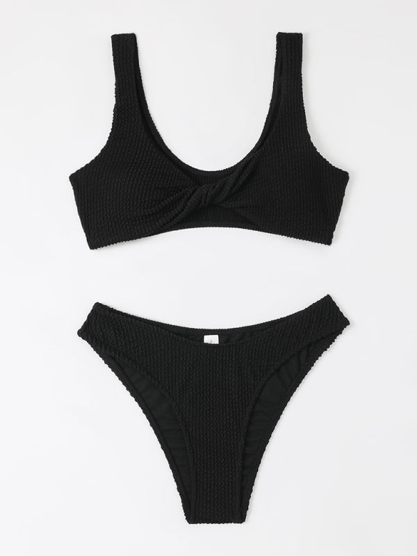 Maillot de bain torsadé pour femme avec tissu ondulé à volants