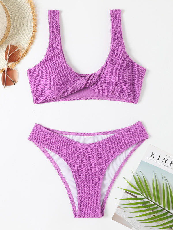 Maillot de bain torsadé pour femme avec tissu ondulé à volants