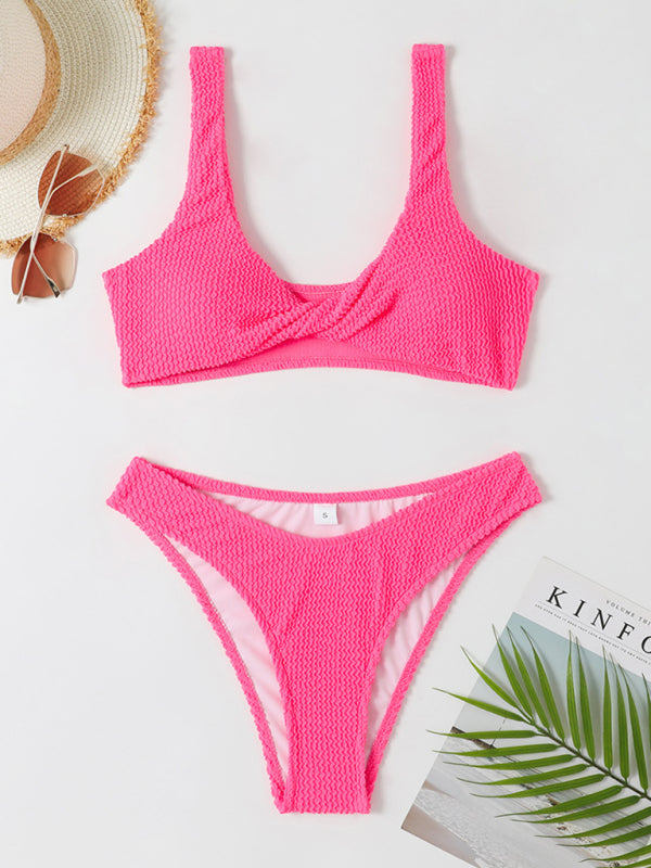Maillot de bain torsadé pour femme avec tissu ondulé à volants
