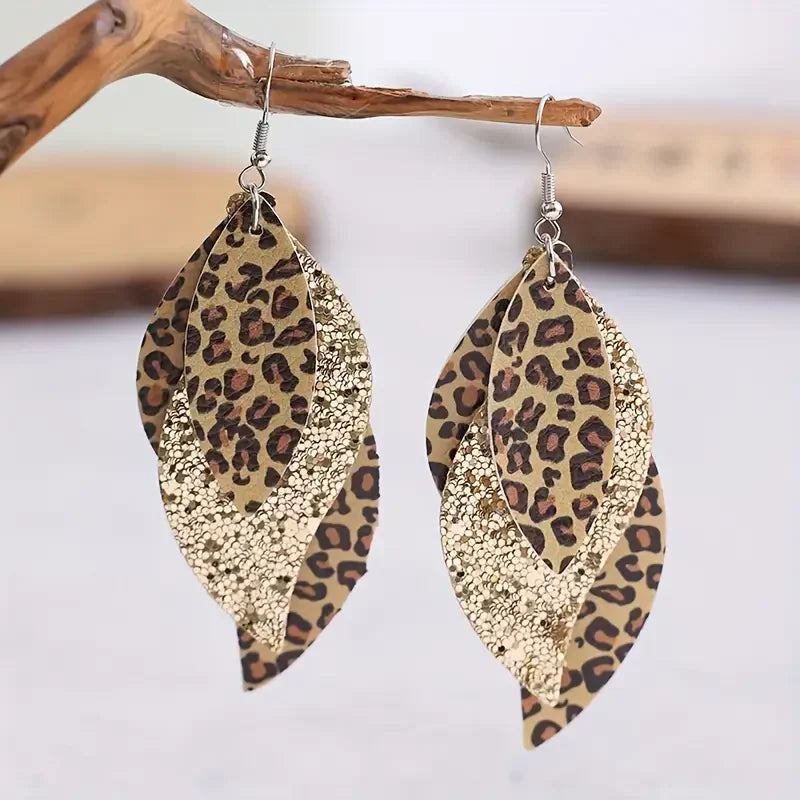 Boucles d'oreilles pendantes en forme de feuilles brunes
