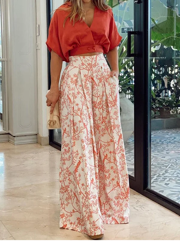 Ensemble Femme Deux Pièces – Haut Ample Manches Chauve-Souris – Pantalon Taille Haute Large