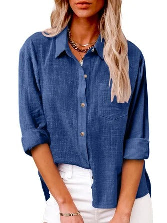 Chemise femme à manches longues – Coupe décontractée – Fibres naturelles – Col classique