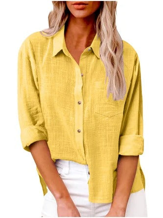 Chemise femme à manches longues – Coupe décontractée – Fibres naturelles – Col classique