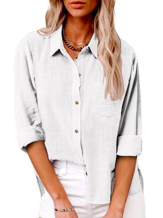 Chemise femme à manches longues – Coupe décontractée – Fibres naturelles – Col classique