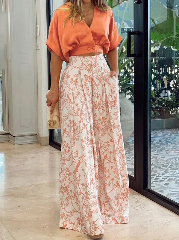 Ensemble Femme Deux Pièces – Haut Ample Manches Chauve-Souris – Pantalon Taille Haute Large