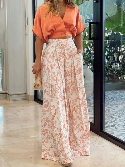Ensemble Femme Deux Pièces – Haut Ample Manches Chauve-Souris – Pantalon Taille Haute Large