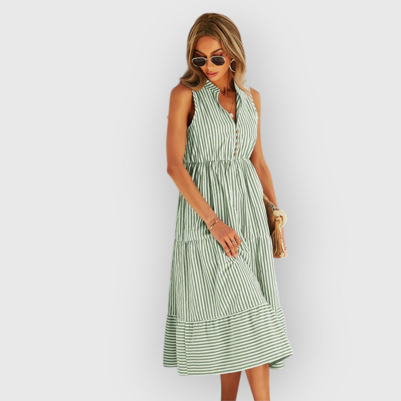LUNA™ | Robe midi rayée
