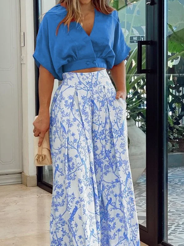 Ensemble Femme Deux Pièces – Haut Ample Manches Chauve-Souris – Pantalon Taille Haute Large