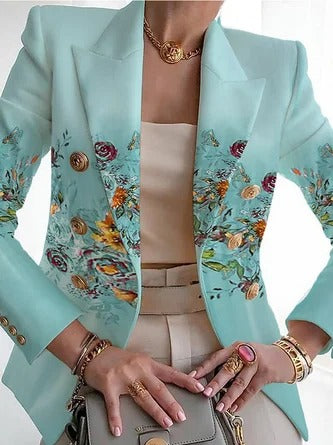 Blazer femme – Coupe régulière – Motif fleuri – Col châle – Fermeture boucle