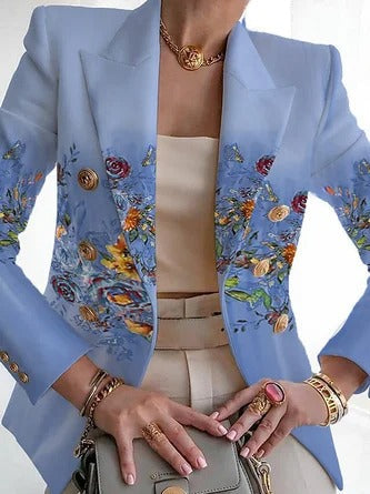 Blazer femme – Coupe régulière – Motif fleuri – Col châle – Fermeture boucle