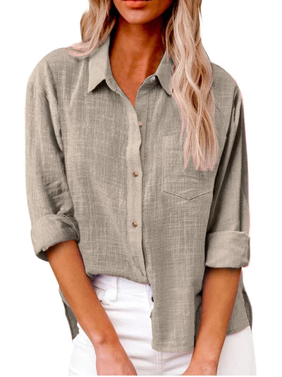 Chemise femme à manches longues – Coupe décontractée – Fibres naturelles – Col classique