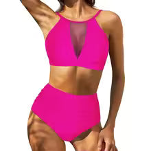 Bikini femme – Taille haute – Haut lacé – Découpes – Tissu respirant extensible