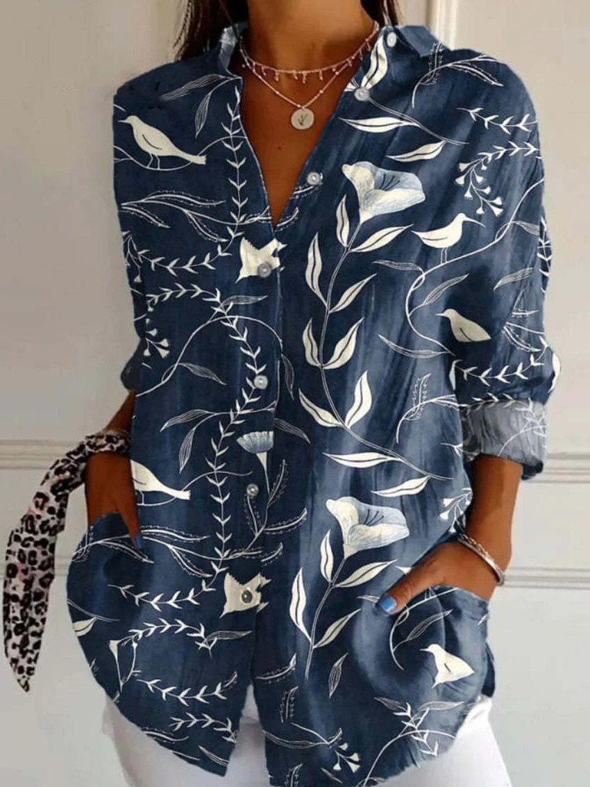 Chemise femme manches longues – Coupe ample – Motif à rayures – Tissu respirant