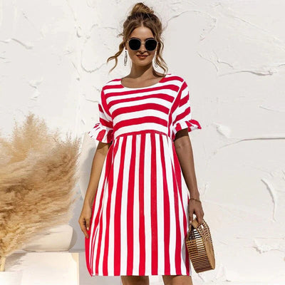 Robe femme – Coupe décontractée – Manches à volants – Tissu respirant – Col rond