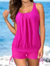 Maillot de bain femme 2 pièces – Tankini ample – Short couvrant ajustable – Tissu respirant